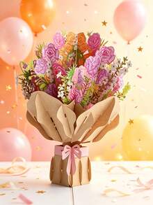 1 Set Customized Pop-Up 3D Carnation Bouquet Greeting Card With Envelope, Perfect Holiday Blessing Card Suitable For Valentine's Day, Mother's Day, Teacher's Day And Other General Holidays - Single Piece - View 2