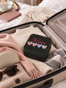 Personalized Custom Name Jewelry Box, Heart Embroidery Portable Travel Jewellery Storage Case, Mini Ring Earring Necklace Organizer, Christmas Birthday Gift For Women - Multicolor - View 9