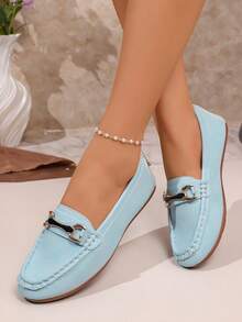Sepatu Loafer Slip-On Serbaguna Wanita Warna Biru Muda dengan Desain Kacang - Cadet Blue - View 7