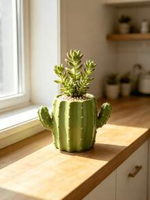 Cartoon Cactus Shaped Flower Pot, Home Desktop Storage Organizer, Simple Cute Succulent Plant Pot, Gardening Decor Ornament - Cactus - View 9