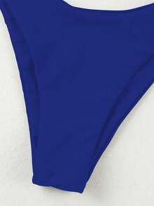 Un ensemble de bikini deux pièces bleu marine à bouche plate simple pour femmes, un ensemble de maillot de bain à la mode, élégant et décontracté pour les vacances d'été à la plage et les fêtes - Bleu marine - Voir 8