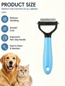 1pc Stainless Steel Pet Deshedding Comb, Suitable For Cats And Dogs, Double-Sided Undercoat Rake, Easily Remove Knots And Tangles, Suitable For Long-Haired And Thick-Haired Pets, Efficient Deshedding Brush - Multicolor - View 6