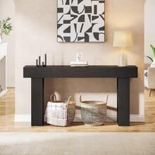 Mesa de Consola Rectangular de Madera de 63 Pulgadas de Largo, Mesa detrás de Sofa, Recibidor para Sala Elegante, Mesa de sofá detrás del sofá, Mesa de Entrada de Granja para Entrada, Pasillo, Sala de Estar, Mueble Decorativo para Hogar, Color Negro - Negro (160cm) - Ver 3