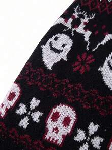 Women's Autumn/Winter Christmas Sweater Long Sleeve Pullover, Ghost & Skeleton Pattern, Perfect For Winter Holiday Party - Black - View 7
