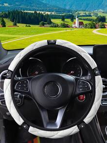 MEIKAXIU 1pc Comfortable Artificial Sheepskin Rhinestone Crown Bling Bling Shiny Car Steering Wheel Cover Without Inner Ring, Suitable For 14.5-15 Inch Car Interior Accessories - Soft Leather Crown - View 6