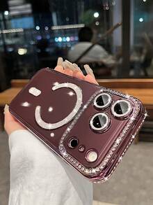 Luxury Electroplated Cherry Red Rhinestone Sparkling Magnetic Apple Phone Case, Full Coverage Anti-Drop Protective Soft Shell, Suitable For Phone 18 Pro Max/18 Pro/18/17 Pro Max/17 Pro/1 - Cherry Red Magnetic - View 6