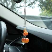 Pumpkin Car Mirror Hanging Ornament, Halloween Car Interior Decorations, Cute Mini Double Pumpkin Pendant Car Rearview Mirror Hanging Accessories For Auto Interior Decor, Car Hanging Charm - Pumpkin - View 4