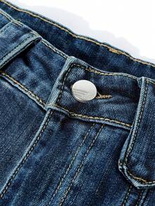 Jean à jambes larges style coréen vintage à taille haute, lavage foncé, coupe ample et amincissante, nouveau pantalon long polyvalent pour l'automne, élégant pour les voyages, les sorties décontractées et les vacances - Bleu azur - Voir 3