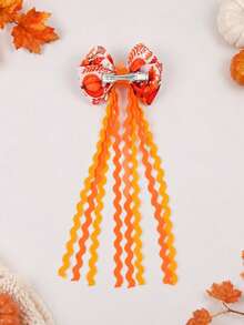 2PCS Thanksgiving Hair Bows For Girls, Pumpkin Leaf Barrettes With Curly Tails, Adorable Fall Hair Accessories For Kids Holiday Photo Props - Orange - View 7