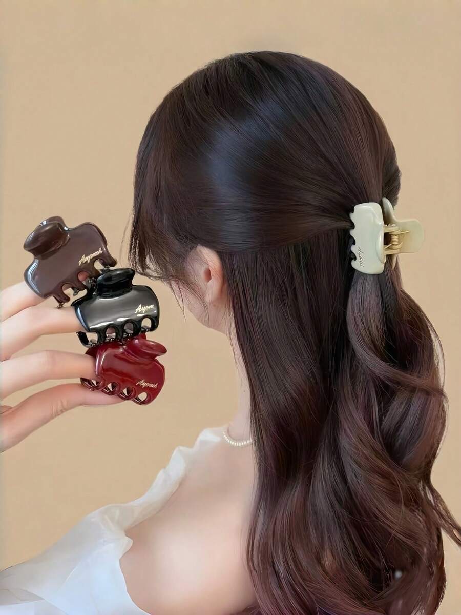 3Pcs Glossy Hair Claw Clips, Women Medium Simple Hair Catch Clips, Back Head Bun Clips, Daily Hair Accessories - Multicolor - View 1