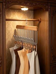 1/3pcs Natural Wood Solid Wood Storage Hanger, 8 Hooks Heavy Duty Upgraded, Underwear Camisole Bag Wardrobe Organizer - Multicolor - View 4