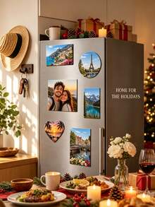 Personalized Photo Fridge Magnet, Customizable Round PVC Photo Frame, Suitable For Family, Couples, Pets, Christmas Decoration, Can Display Your Photos - Multicolor - View 5