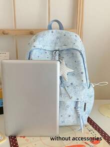 Tie Dye Star Printed Backpack + Adjustable Breathable Shoulder Straps + Outdoor Travel & Shopping + Pastel Blue Sweet Backpack - Multicolor - View 10