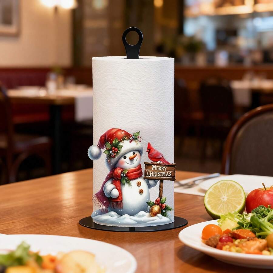 1pc, Kitchen Paper Towel Holder Santa Claus & Snowman Pattern Home Desktop Restaurant Creative Decorative Storage Rack Multi-Functional Fits Standard Paper Towel Rolls Plastic Paper Towel Holder Without Paper Towels - View 1