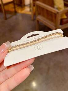 1 chiếc vòng tay tennis màu vàng bóng, đính đá rhinestone cắt oval và hình chữ nhật tinh xảo, trang sức nữ phù hợp cho tiệc tùng và đeo hàng ngày, làm quà tặng - Vàng - Xem 5