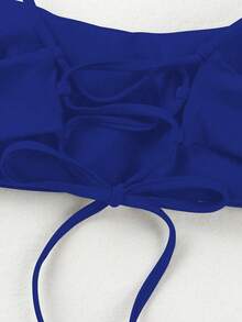 Un ensemble de bikini deux pièces bleu marine à bouche plate simple pour femmes, un ensemble de maillot de bain à la mode, élégant et décontracté pour les vacances d'été à la plage et les fêtes - Bleu marine - Voir 7