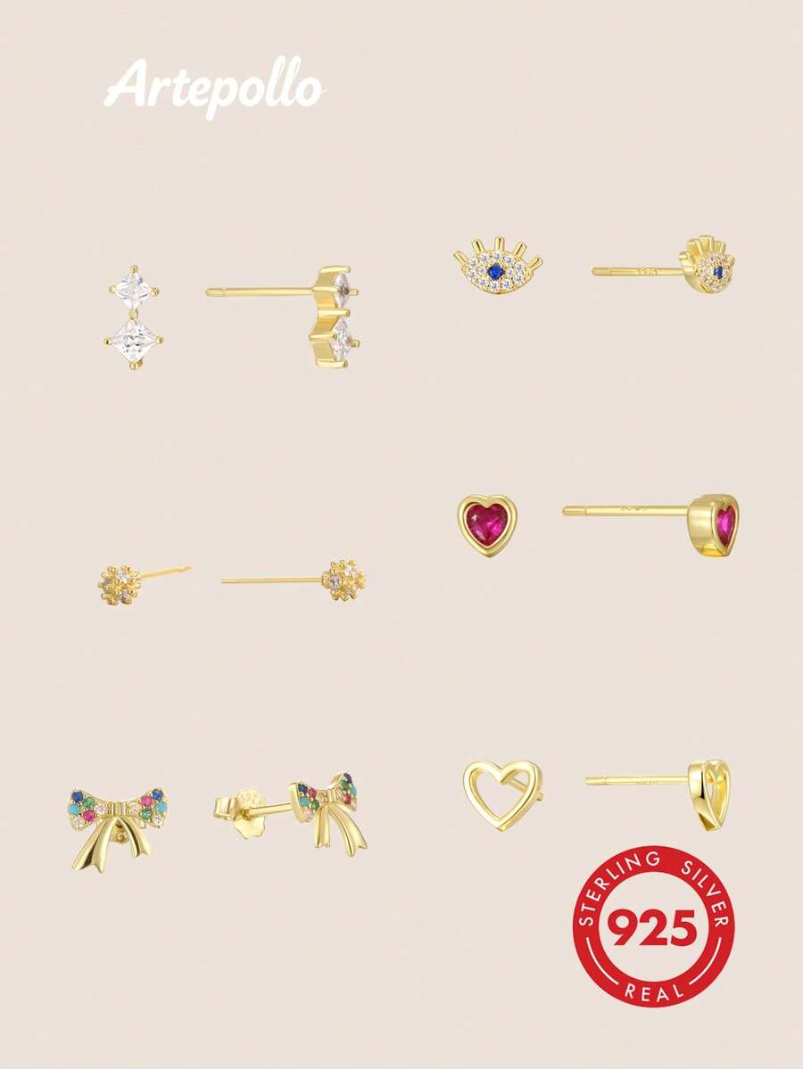 Artepollo 1Pair 925 Sterling Silver 14K Gold Plated Tiny Stud Earrings ...