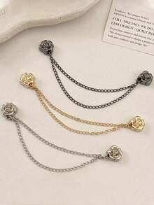 3/2/1 Pc Set Women's Camellia Flower Pattern Adjustable Clips, Suitable For Short Sleeve Dresses, Adjustable Hem, Button Closure, Chain Magnetic Pants Clips, Long Sleeve Anti-Drag, Applicable For Shirts, Dresses, Pants - Elegant Design, Multi-Color Options, Fashionable Multifunctional School - Multicolor - View 3