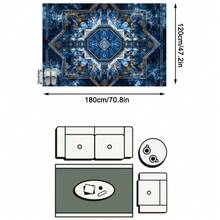 1PC Deep Blue & Gold Vintage Symmetrical Totem Retro Luxury Crystal Velvet Rectangular Area Rug, Distressed Mottled Artistic Details, Machine Washable, Suitable For Living Room, Bedroom Home Decor, All Seasons, Aesthetic Home Decoration - Multicolor - View 12