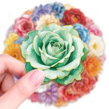 56pcs Colorful Floral Creative PET Stickers, Perfect For Scrapbooking, Journals, Laptops, Bumpers, Skateboards, Water Bottles, Computers, Phones And Other DIY Creative Graffiti Sticker Toys - Multicolor - View 1