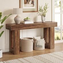 Mesas de Consola de 63 Pulgadas de Largo para Entrada, Mesa de Recibidor, Mesa de Sofá Grande detrás del Sofá, Mesa de Vestíbulo de Entrada de Madera, Mesa de Sofá de Consola Industrial para Sala de Estar, Mueble Decorativo Resistente para Recibidor y Sala - Marrón - Ver 2