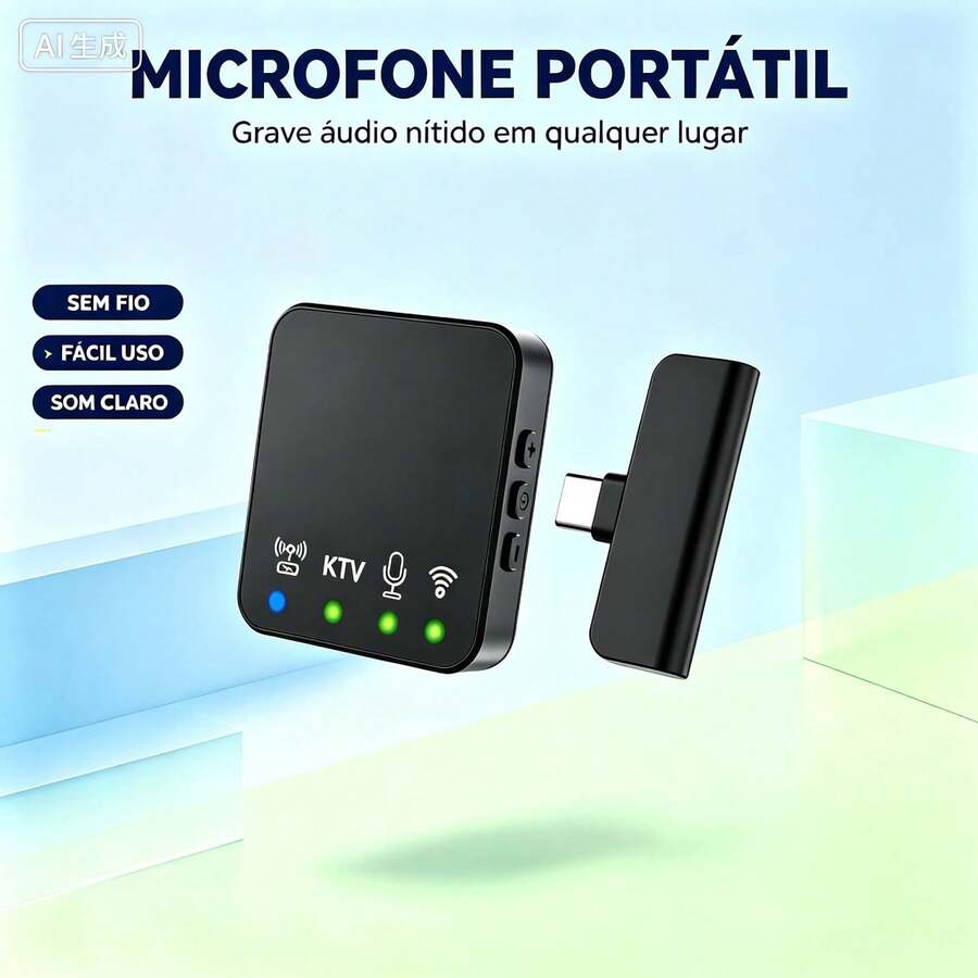 Microfone De Lapela Sem Fio  Com função de redução de ruído Para Celular Tipo C/ iOS