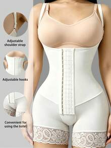 1 Peça Macacão Feminino Branco Elegante com Cintura Ajustável e Botões de Única, Modelador de Cobertura Total para Silhueta Perfeita - Branco - Visão 4