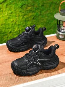 Children's Outdoor Hiking Shoes, No-Tie Lace-Free, Mesh Breathable, Anti-Collision Toe, Durable Wear-Resistant Chunky Sneakers For Boys And Girls, Suitable For Spring And Autumn - Black - View 2