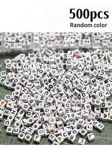 1 Box 6x6mm A-Z Acrylic Cube Letter Beads, For Making Jewelry Bracelets Necklaces Keychains, Suitable For Women And Girls - Black and White - View 10