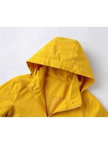 NBCT Women's Urban Functional Adjustable Hood Drawstring Outdoor Softshell Jacket, Dual Side Secure Zipper Pockets, Minimalist Solid Color Light Outdoor Sports Commute Camping Casual Jacket - Sunflower Yellow - View 3