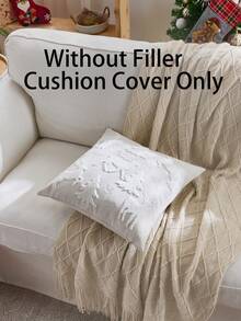 1pc Christmas Tree Embroidered Pillow Case, Christmas Reindeer Pillow Case, Suitable For Indoor Decoration, Christmas Decoration, All-Season Pillow Case, Without Insert - Beige - View 3