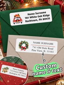 LICVIC Custom Christmas Address Labels Stickers, Personalized Watercolor Tree & Sleigh Holiday Mail Seals, Envelope Labels And Stickers, Customized Name & Text Return Address Labels, Customizable Gift Package, Card, Party Favor Sticker For Christmas Gifts - Style a - View 1