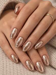 SKY CLOUD 10pcs Handmade Long Almond Shape Autumn Nail Art Stickers Short Glossy Y2K Nail Supplies Artificial Nail Tips - Multicolor - View 3
