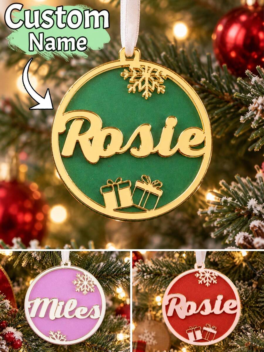 Custom Name Acrylic Christmas Ornament, Personalized Snowflake Tree Decoration, Festive Round Hanging Decor, Customized Wall Ornament And Bag Charm, Customizable Holiday Party Decoration, Christmas Tree Decorations, Christmas Gift For Family Friends - Style a - View 1