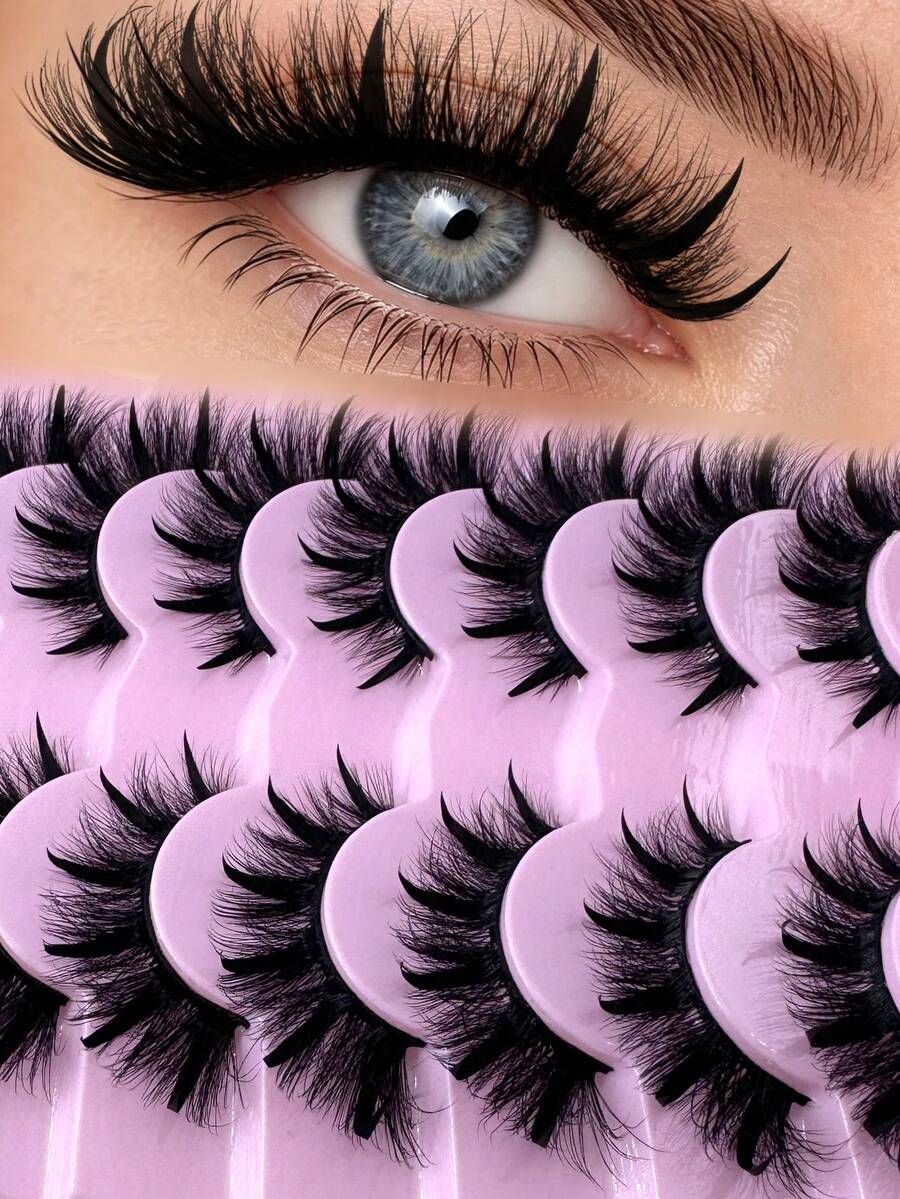 狐狸眼睫毛 蓬鬆仿貂毛睫毛 豐盈仙女貓眼睫毛 像接睫毛般的尖銳假睫毛 漫畫感濃密假睫毛 戲劇感貓眼尖銳全條假睫毛組 7對裝 - 黑色 - 查看 1