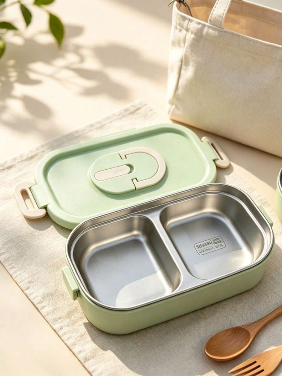 Rectangular Student Lunch Box, 304 Stainless Steel Double Compartment Insulated Lunch Container, 12-Hour Food Warmth - 1/2 Size - View 1