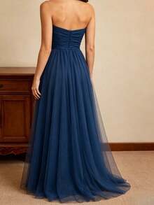 Vestido largo elegante sin tirantes para fiestas y eventos - Azul Marino - Ver 6