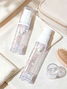 Airless Travel Bottle With Bow & Flower Print,Vacuum Pump Bottle, Portable Clear Spray Bottle,Lotion Bottle,Travel Cosmetic Liquid Container - Multicolor - View 5