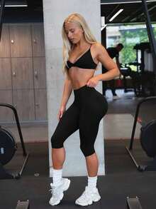 1pc Women's Seamless Elastic High Waist Tummy Control Butt Lifting Shaping Casual Sports Capris - Black - View 6