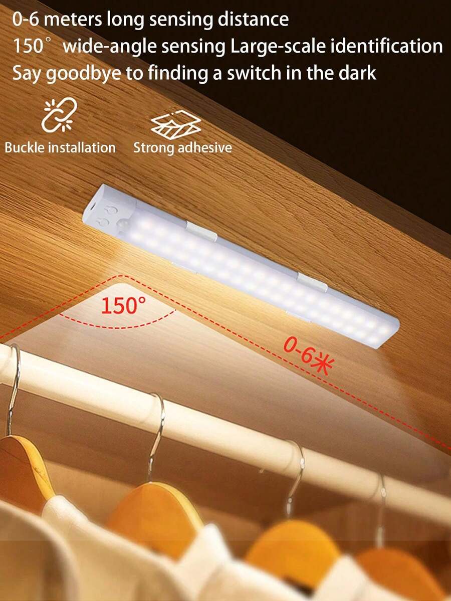 1pc Rechargeable Wireless LED Night Light With Motion Sensor, 3 Color Lighting, Wall Closet Night Light, Kitchen Bedroom Staircase Detection Light, Easy Clip Installation Without Wiring, Suitable For Hallway Cabinet Wardrobe Home Room Decoration