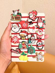 10/20pcs Random Christmas Cartoon Hair Ties, Santa Claus, Reindeer, Snowman Small Hair Bands, Girls' Braid Rubber Bands - Multicolor - View 5