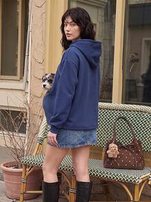 Wajib Dimiliki Bagi Pemilik Hewan Peliharaan, Hoodie Wanita Kasual Berbahan Fleece dengan Resleting dan Tali Serut, Potongan Longgar untuk Pakaian Sehari-hari, Musim Gugur dan Musim Dingin, Busana Musim Dingin - Navy Blue - View 3