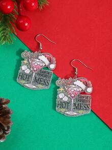 1 Pair Christmas Cute Cartoon Creative Fun Unique Fashion Slogan High Heel Glass Christmas Hat Agave Acrylic Pendant Earrings - Multicolor - View 3