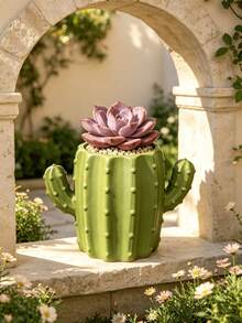 Cartoon Cactus Shaped Flower Pot, Home Desktop Storage Organizer, Simple Cute Succulent Plant Pot, Gardening Decor Ornament - Cactus - View 7