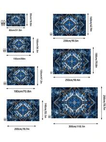 1PC Deep Blue & Gold Vintage Symmetrical Totem Retro Luxury Crystal Velvet Rectangular Area Rug, Distressed Mottled Artistic Details, Machine Washable, Suitable For Living Room, Bedroom Home Decor, All Seasons, Aesthetic Home Decoration - Multicolor - View 3