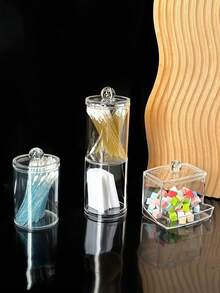 1pc Single/Double Layer Cylindrical/Square Storage Can, Desktop Organizer For Beauty And Nail Tools, Cotton Swabs, Cotton Pads, Jewelry And Small Accessories, Cosmetic Storage Tool, Back To School Essential - Clear - View 4