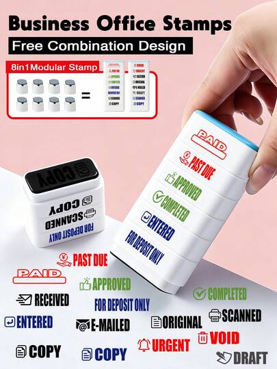 8-In-1 Business Office Stamp Set, Suitable For Financial Seals, Representative Seals, Office Contracts, Includes Ink Pad, Essential For Finance, English Stamp