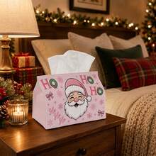 1pc Holiday Decorative Pastel Tissue Box - Santa Claus Pattern, Pink Background, Printed With "HO HO HO" Text. Suitable For Christmas Celebration, Home Decor, Party Arrangement, Daily Use, Holiday Seasonal Decoration And Family Gathering - Multicolor - View 4