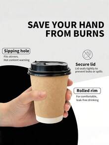 10 Sets 400ML/300ML Thickened Coffee Paper Cups, Heat-Resistant And Cold-Resistant Kraft Paper Cups With Lids, Direct Drinking, Suitable For Coffee Shops And Tea Houses - Coffee Brown - View 6