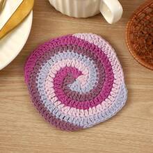 1pc Handmade Crochet Spiral Coaster Set, Colorful Striped Heat-Resistant Non-Slip Reusable Drink Mat, Bohemian Style Coffee Tea Cup Coaster, Autumn Home Kitchen Dining Table Decor, Christmas Thanksgiving Holiday Gift And Daily Use, Room Decoration - Multicolor - View 10